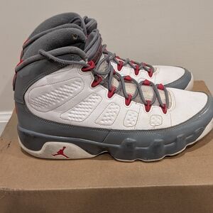 Jordan Men's White and Gray Sneakers with Red Accents